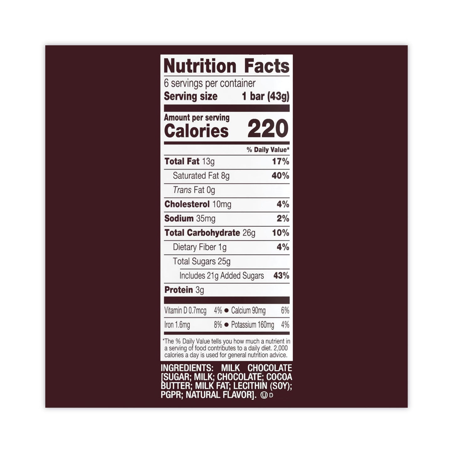 Hershey's Milk Chocolate Bar, 1.55 oz Bar, 6 Bars/Pack, 2 Packs/Box (24601029)