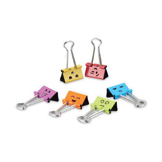 Universal Emoji Themed Binder Clips with Storage Tub, Medium, Assorted Colors, 42/Pack (31031)