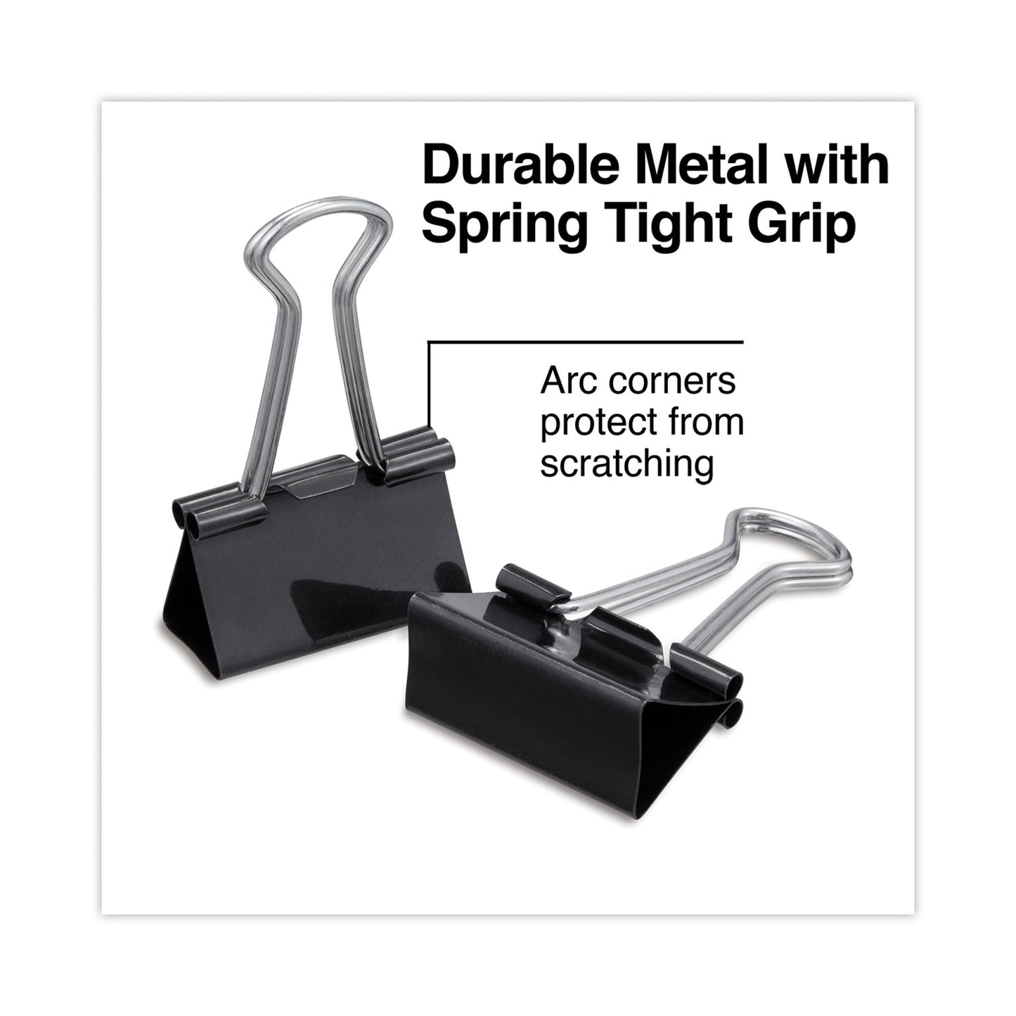 Universal Binder Clips with Storage Tub, (50) Small (0.75"), (10) Medium (1.25"), Black/Silver (11160)