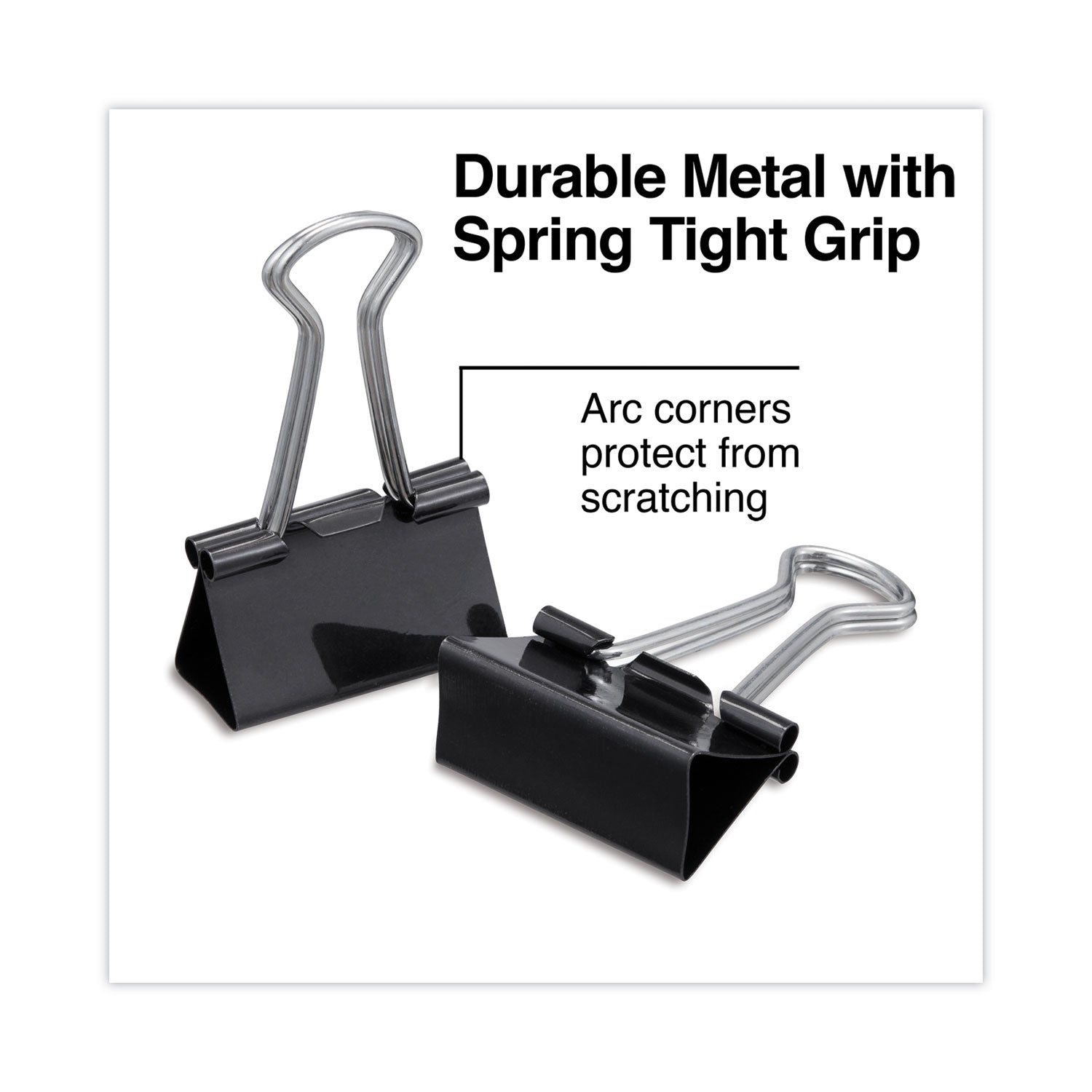 Universal Binder Clips with Storage Tub, (50) Small (0.75"), (10) Medium (1.25"), Black/Silver (11160)
