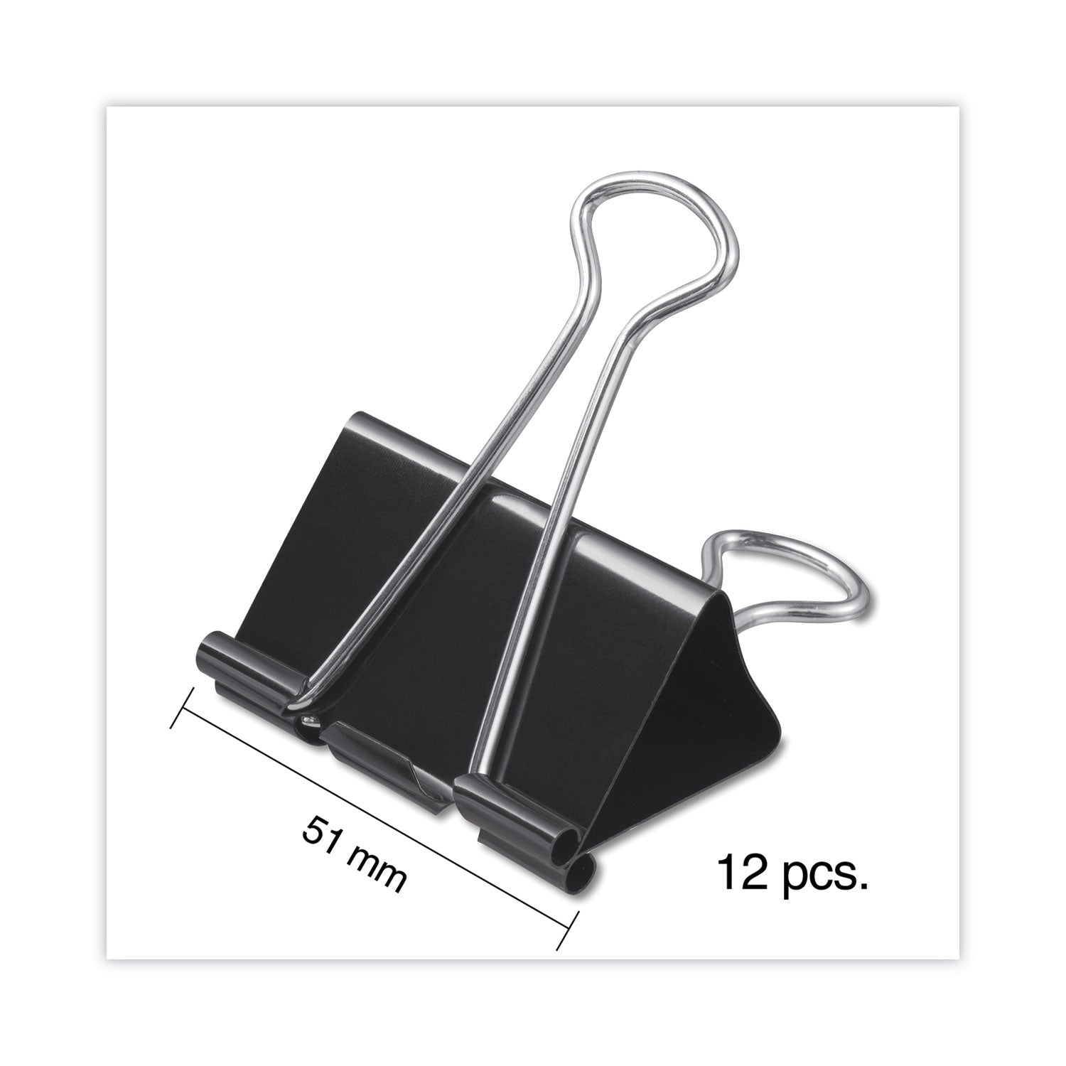 Universal Binder Clips with Storage Tub, Large, Black/Silver, 12/Pack (11112)