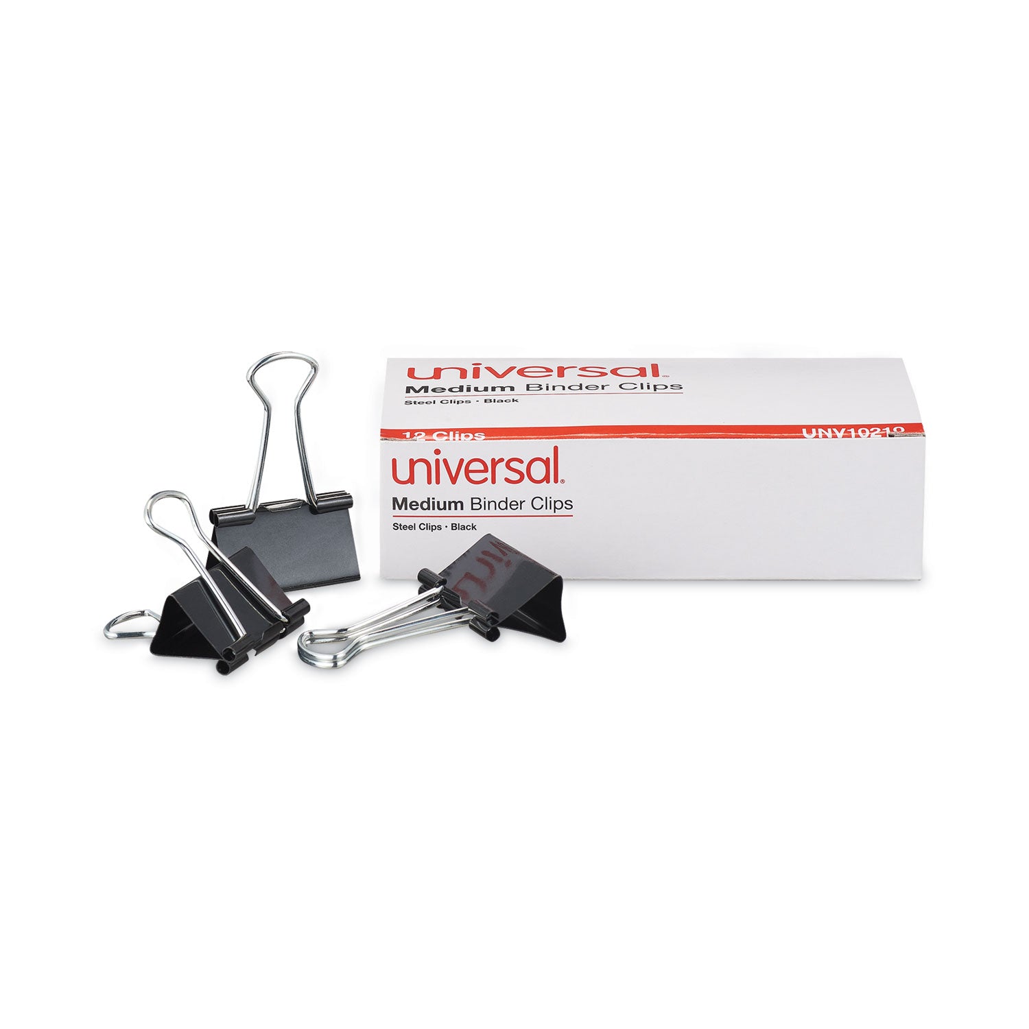 Universal Binder Clips, Medium, Black/Silver, 12/Box (10210)