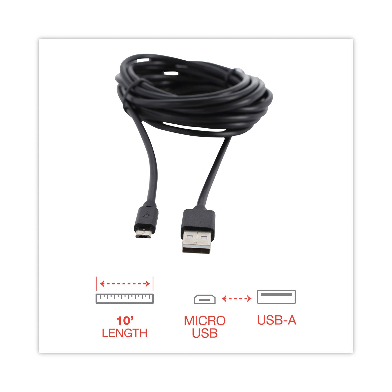 Innovera USB to Micro USB Cable, 10 ft, Black (30013)