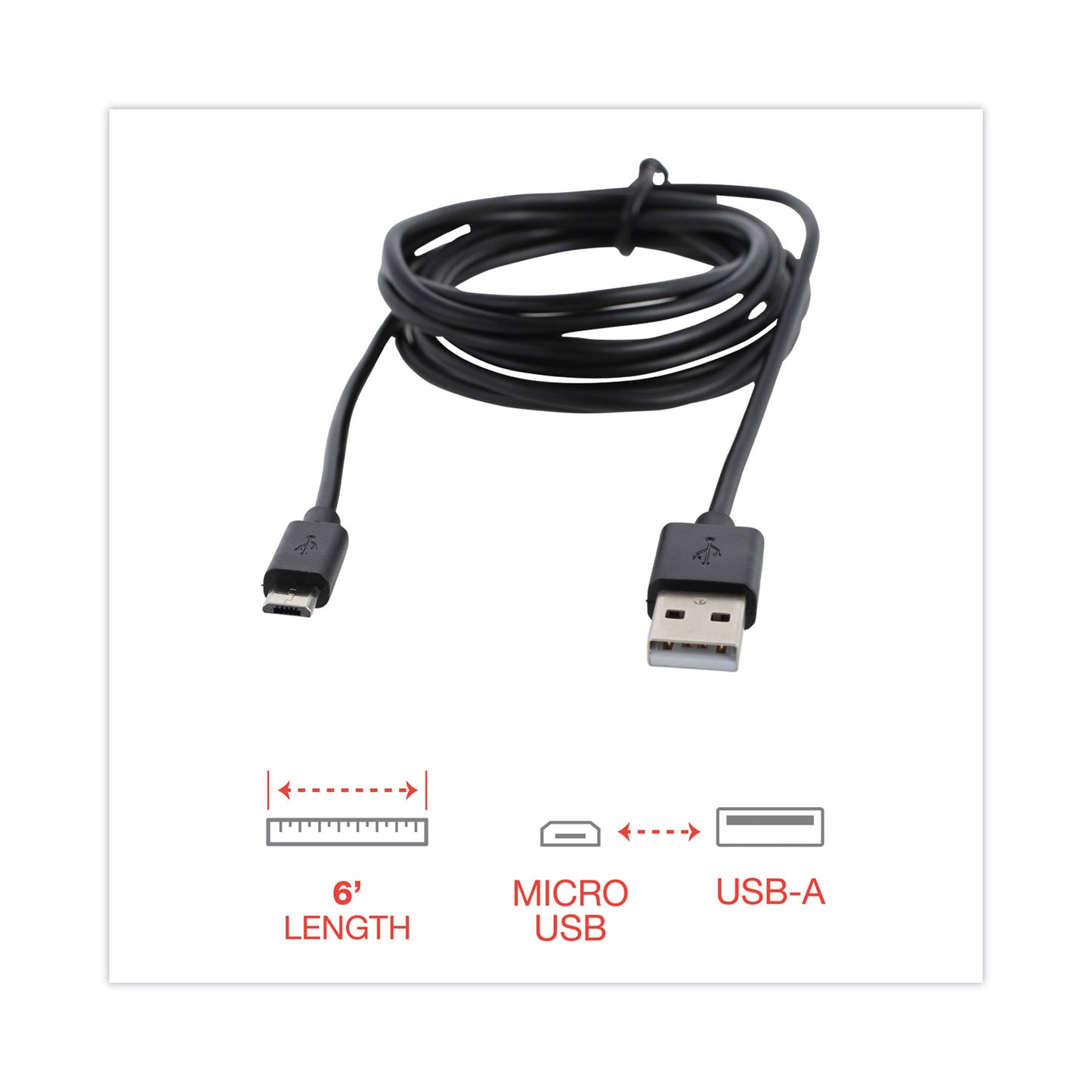 Innovera USB to Micro USB Cable, 6 ft, Black (30008)