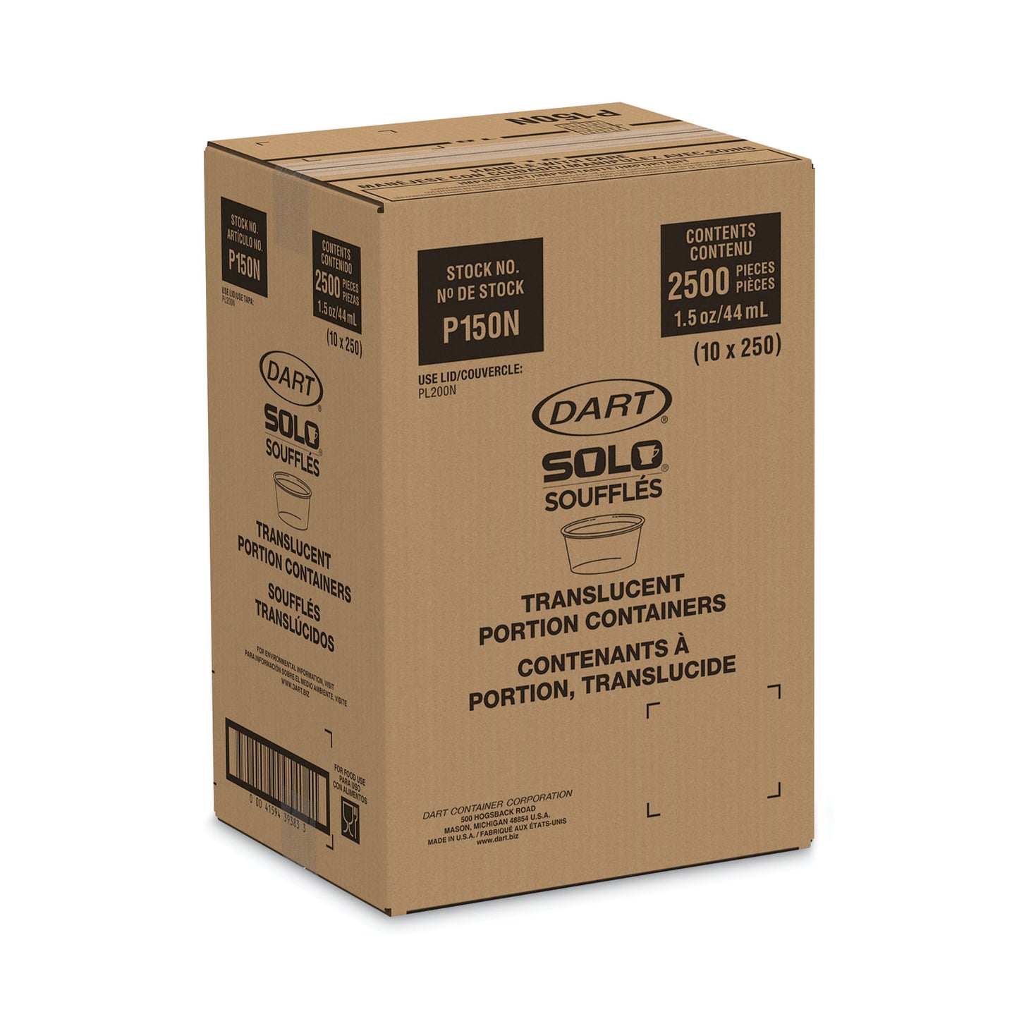 Dart Polystyrene Portion Cups, 1.5 oz, Translucent, 2,500/Carton (P150N)