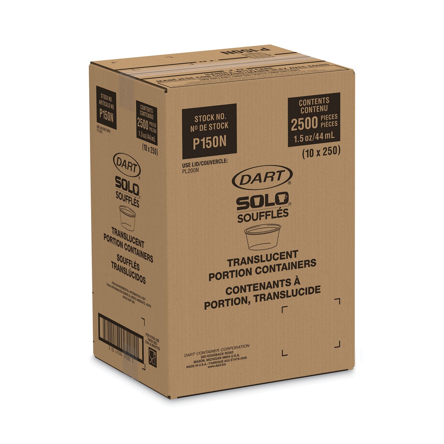 Dart Polystyrene Portion Cups, 1.5 oz, Translucent, 2,500/Carton (P150N)