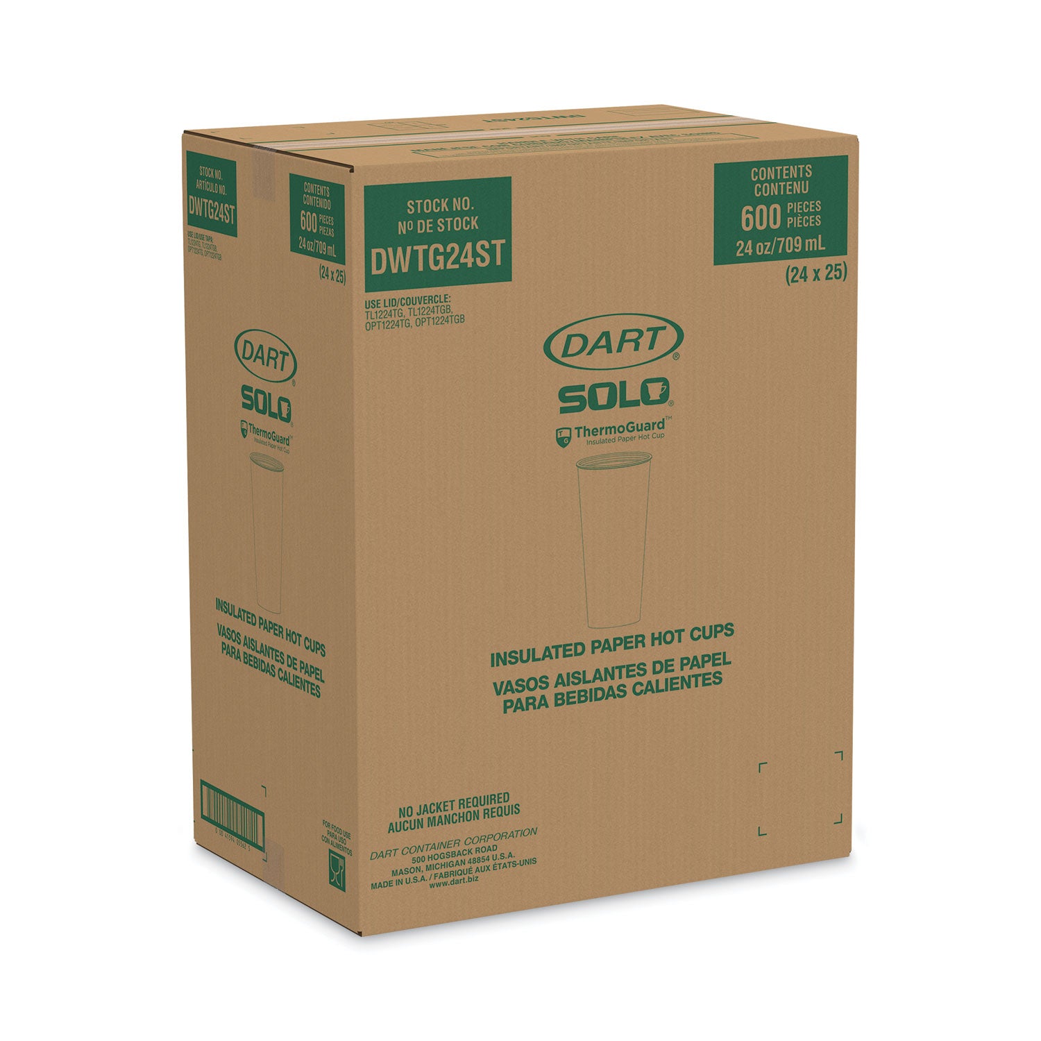 SOLO Thermoguard Insulated Paper Hot Cups, 24 oz, Steam Print, 600/Carton (DWTG24ST)