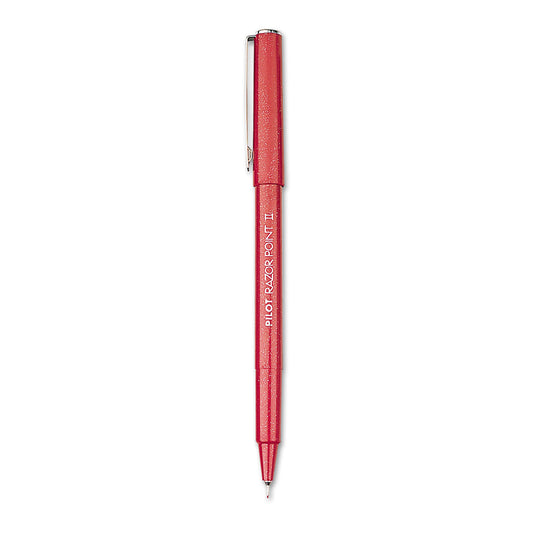 Pilot Razor Point II Super Fine Line Porous Point Pen, Stick, Ultra-Fine 0.2 mm, Red Ink, Red Barrel, Dozen (11011)