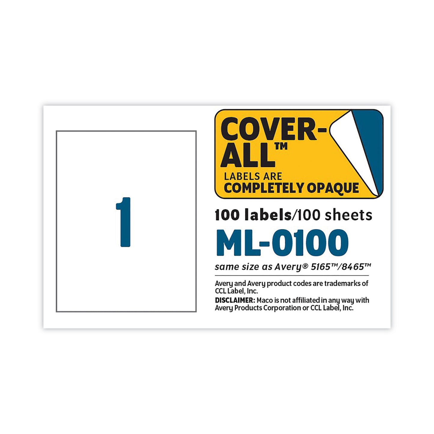 MACO Cover-All Opaque Laser/Inkjet Shipping Labels, Full-Sheet Format, Inkjet/Laser Printers, 8.5 x 11, White, 100/Box (ML0100)