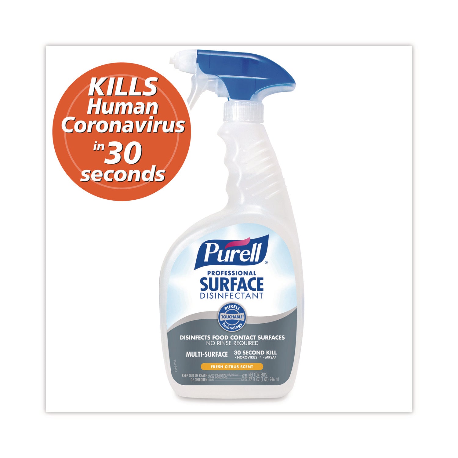 PURELL Professional Surface Disinfectant, Fresh Citrus, 32 oz Spray Bottle, 6/Carton (334206)