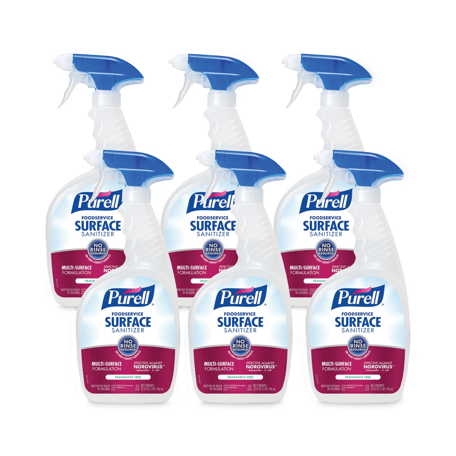 PURELL Foodservice Surface Sanitizer, Fragrance Free, 32 oz Capped Bottle with Spray Trigger Included in Carton, 6/Carton (334106CT)