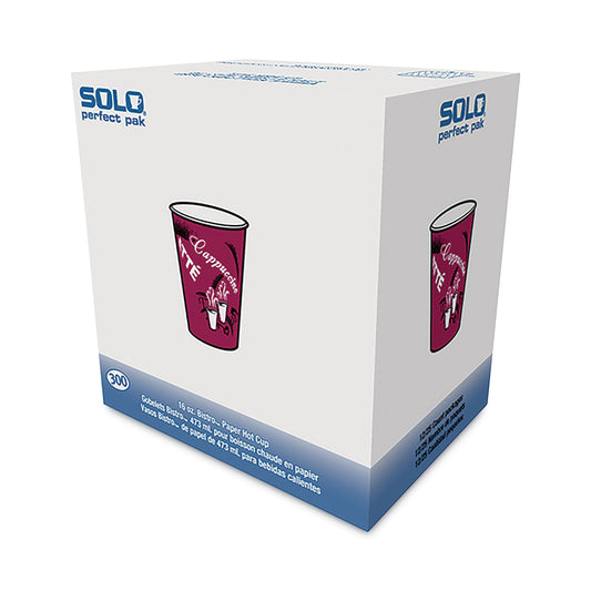 SOLO Paper Hot Drink Cups in Bistro Design, 16 oz, Maroon, 300/Carton (OF16BI0041)