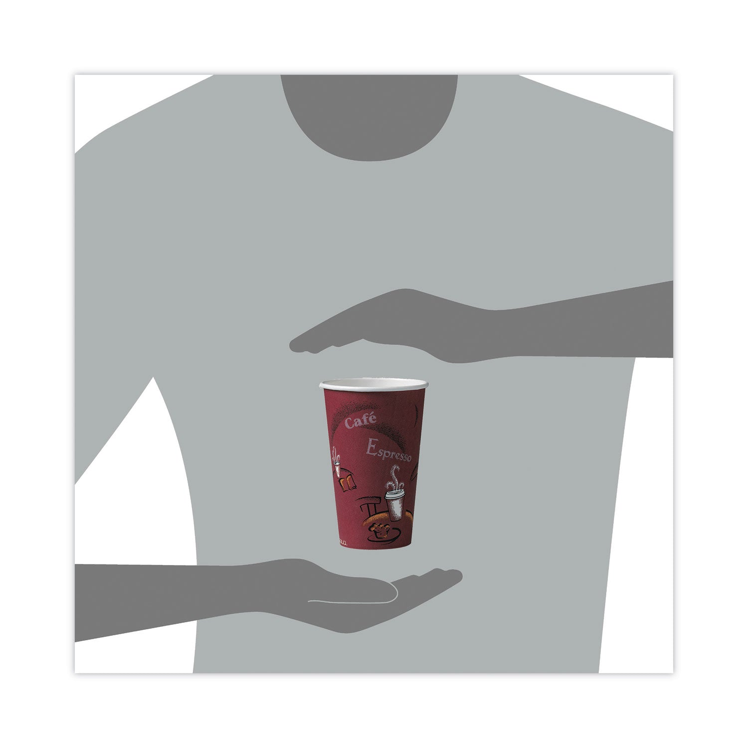 SOLO Paper Hot Drink Cups in Bistro Design, 16 oz, Maroon, 300/Carton (OF16BI0041)