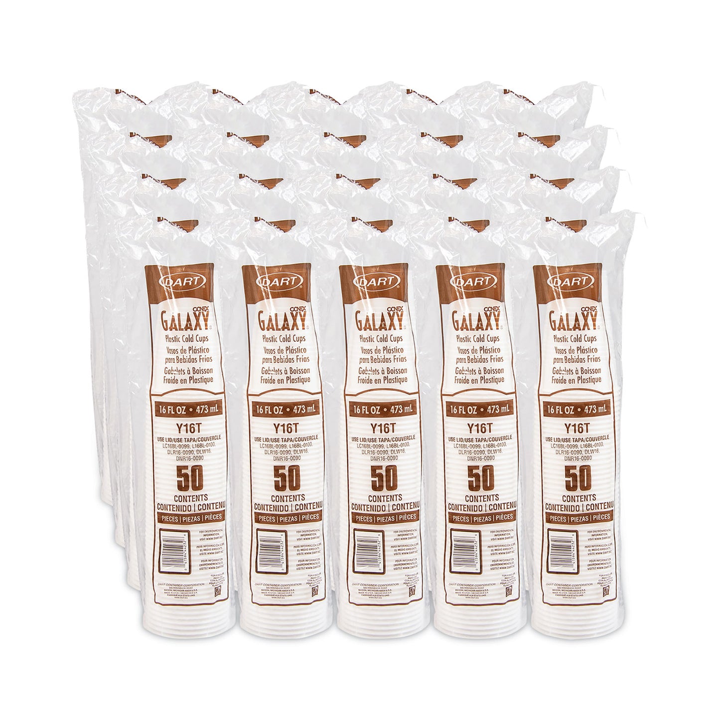 Dart High-Impact Polystyrene Cold Cups, 16 oz, Translucent, 50/Pack (Y16TPK)