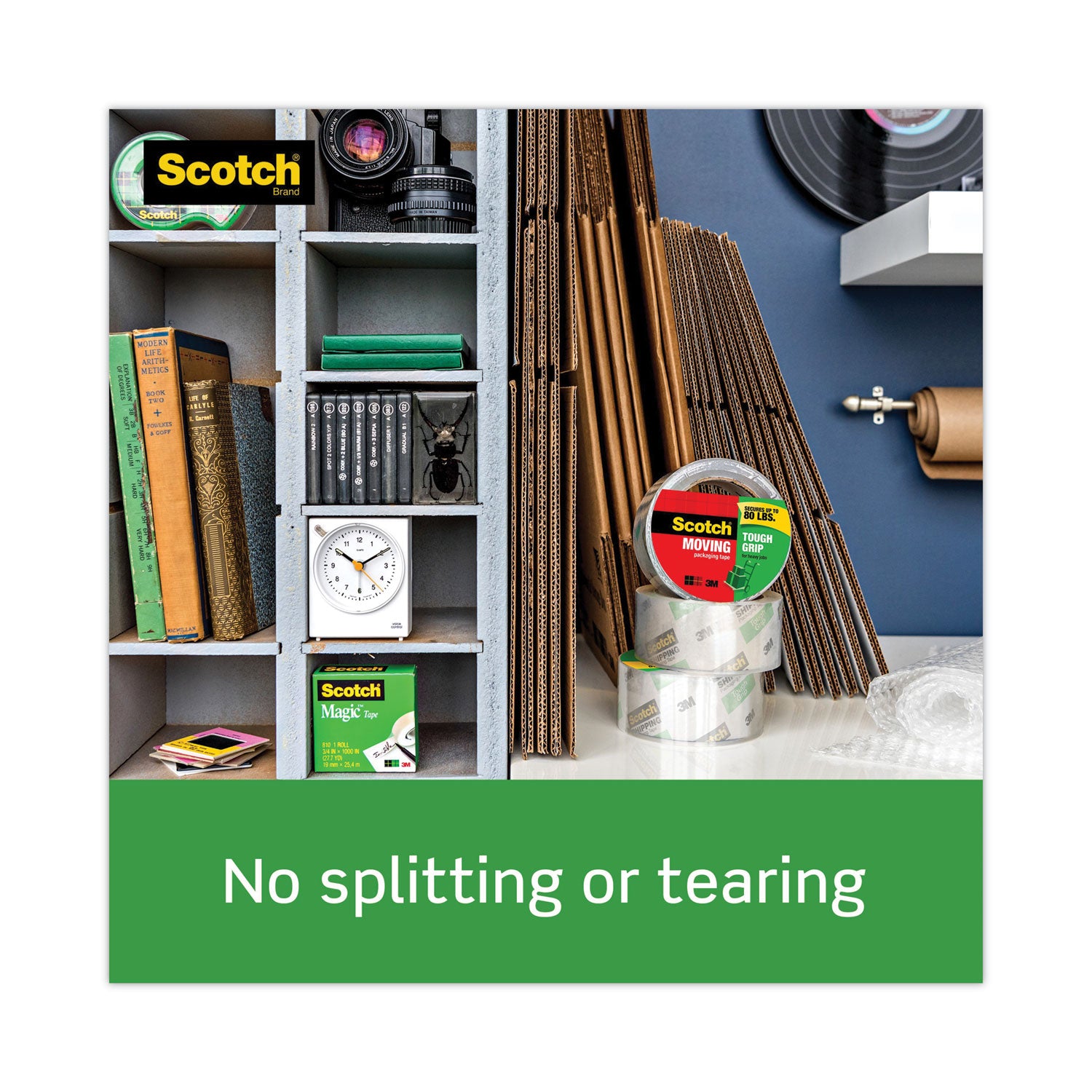 Scotch Tough Grip Moving Packaging Tape, 3" Core, 1.88" x 38.2 yds, Clear, 3/Pack (35003ESF)