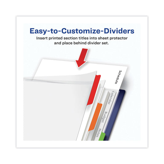 Avery Clear Easy View Plastic Dividers with Multicolored Tabs and Sheet Protector, 5-Tab, 11 x 8.5, Clear, 1 Set (16740)