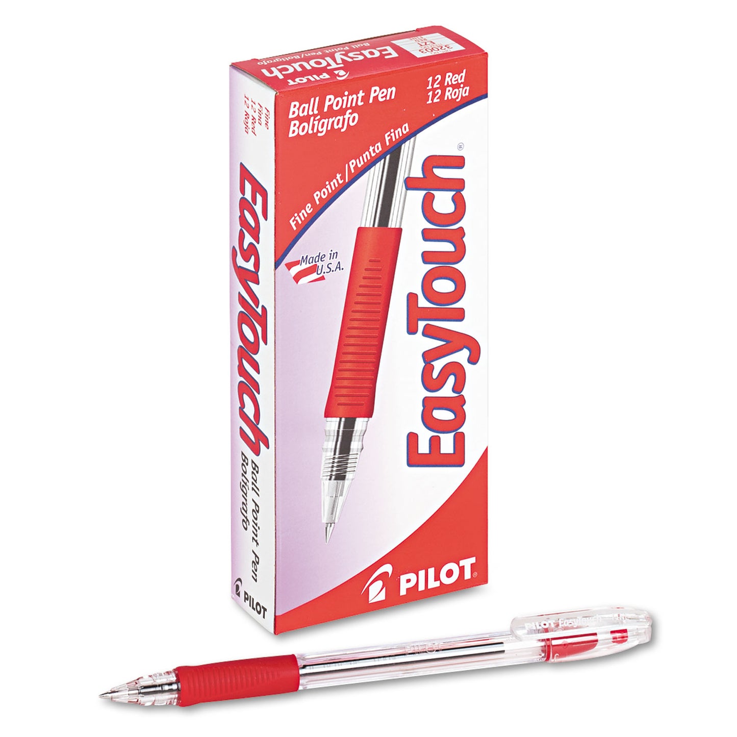 Pilot EasyTouch Ballpoint Pen, Stick, Fine 0.7 mm, Red Ink, Clear/Red Barrel, Dozen (32003)