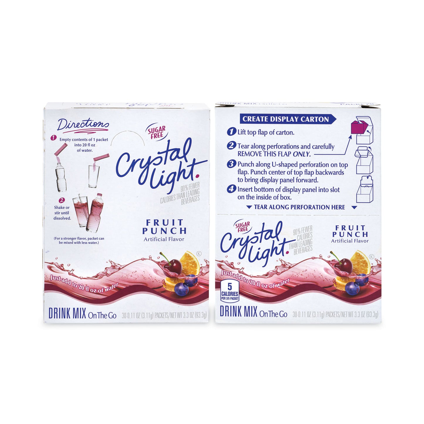 Crystal Light On-The-Go Sugar-Free Drink Mix, Fruit Punch, 0.11 oz Single-Serving Tubes, 30/Box, 2 Boxes/Carton (30700156)
