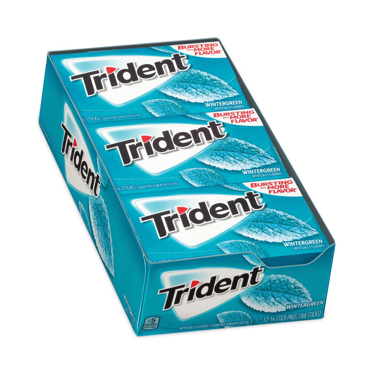 Trident Sugar-Free Gum, Wintergreen, 14 Sticks/Pack, 12 Packs/Carton (30400058)