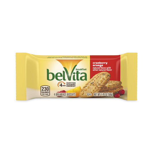 belVita Cranberry Orange Crunchy Breakfast Biscuits, 1.76 oz Packet of 6, 5 Packs/Box, 6 Boxes/Carton (30700145)