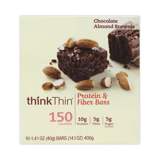 thinkThin High Protein Bars, Almond Brownie, 1.41 oz Bar, 10 Bars/Carton (30700117)