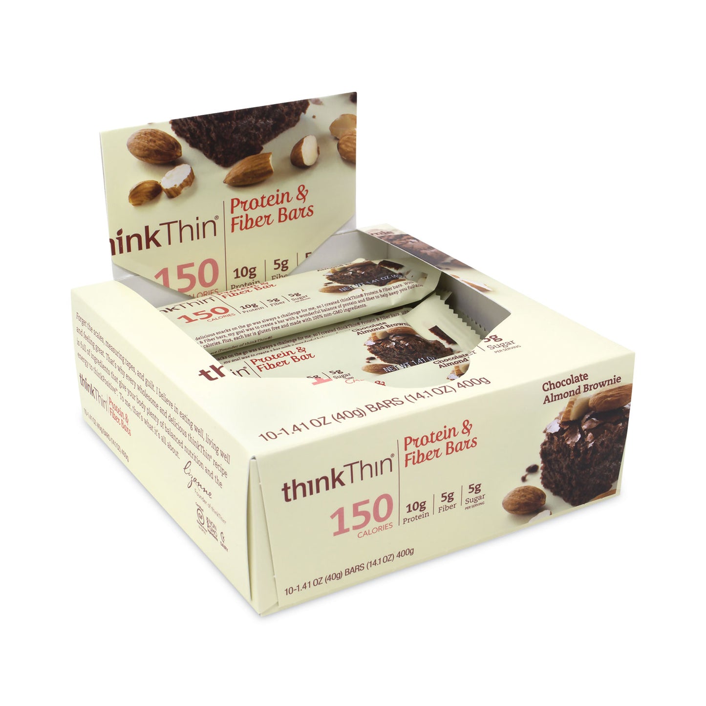 thinkThin High Protein Bars, Almond Brownie, 1.41 oz Bar, 10 Bars/Carton (30700117)