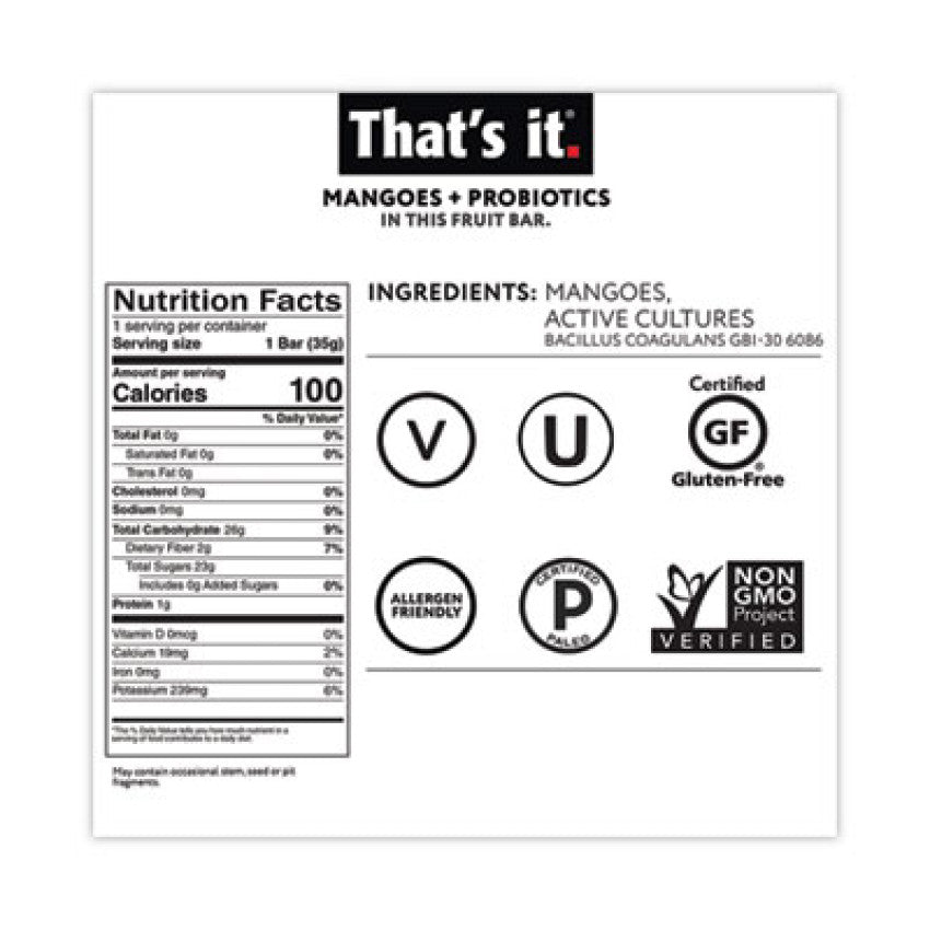 Thats it. Nutrition Bar, Probiotic Mango Fruit, 1.2 oz Bar, 12/Carton, Ships in 1-3 Business Days (30700239)