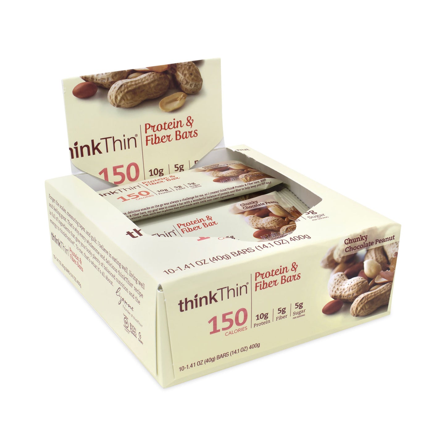 thinkThin High Protein Bars, Chunky Chocolate Peanut, 1.41 oz Bar, 10 Bars/Carton (30700116)