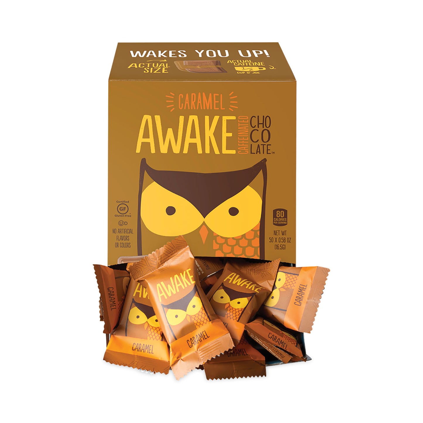 Awake Caffeinated Caramel Chocolate Bites, 0.58 oz Bars, 50 Bars/Carton (30700315)