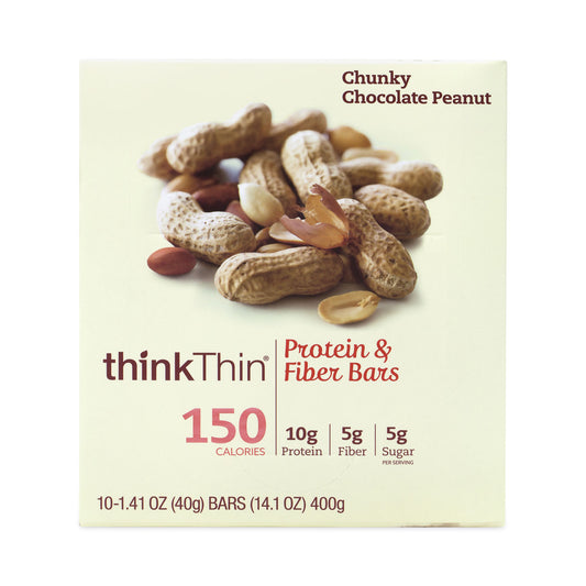 thinkThin High Protein Bars, Chunky Chocolate Peanut, 1.41 oz Bar, 10 Bars/Carton (30700116)