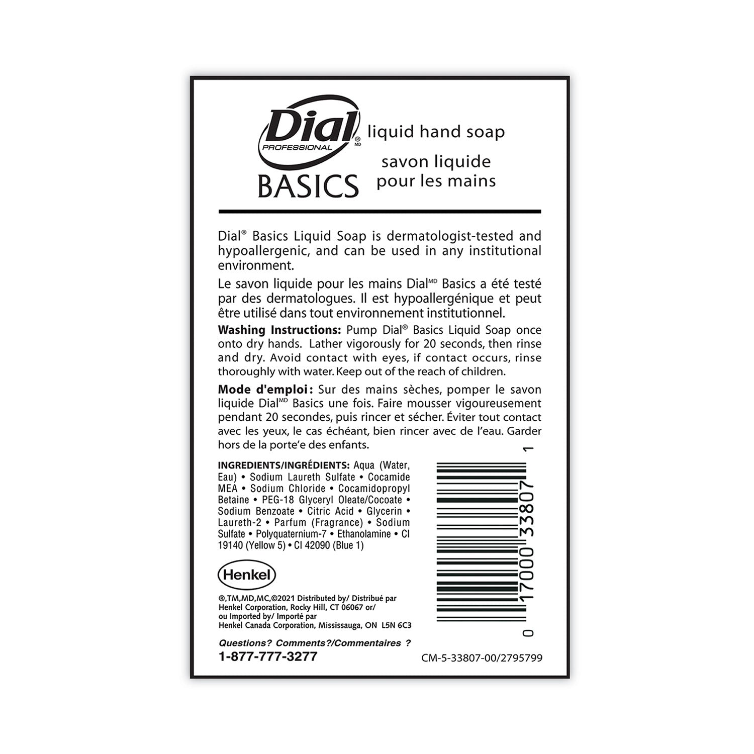 Dial Basics MP Free Liquid Hand Soap Refill, Honeysuckle Scent, 3.78 L (33809EA)