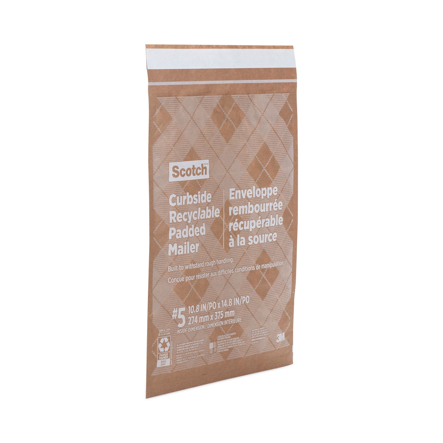 Scotch Curbside Recyclable Padded Mailer, #5, Bubble Cushion, Self-Adhesive Closure, 12 x 17.25, Natural Kraft, 100/Carton (CR51)