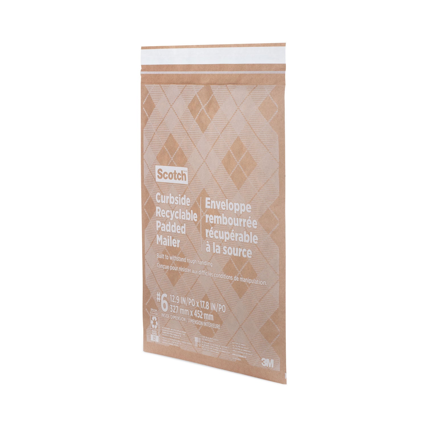 Scotch Curbside Recyclable Padded Mailer, #6, Bubble Cushion, Self-Adhesive Closure, 13.75 x 20, Natural Kraft, 50/Carton (CR61)