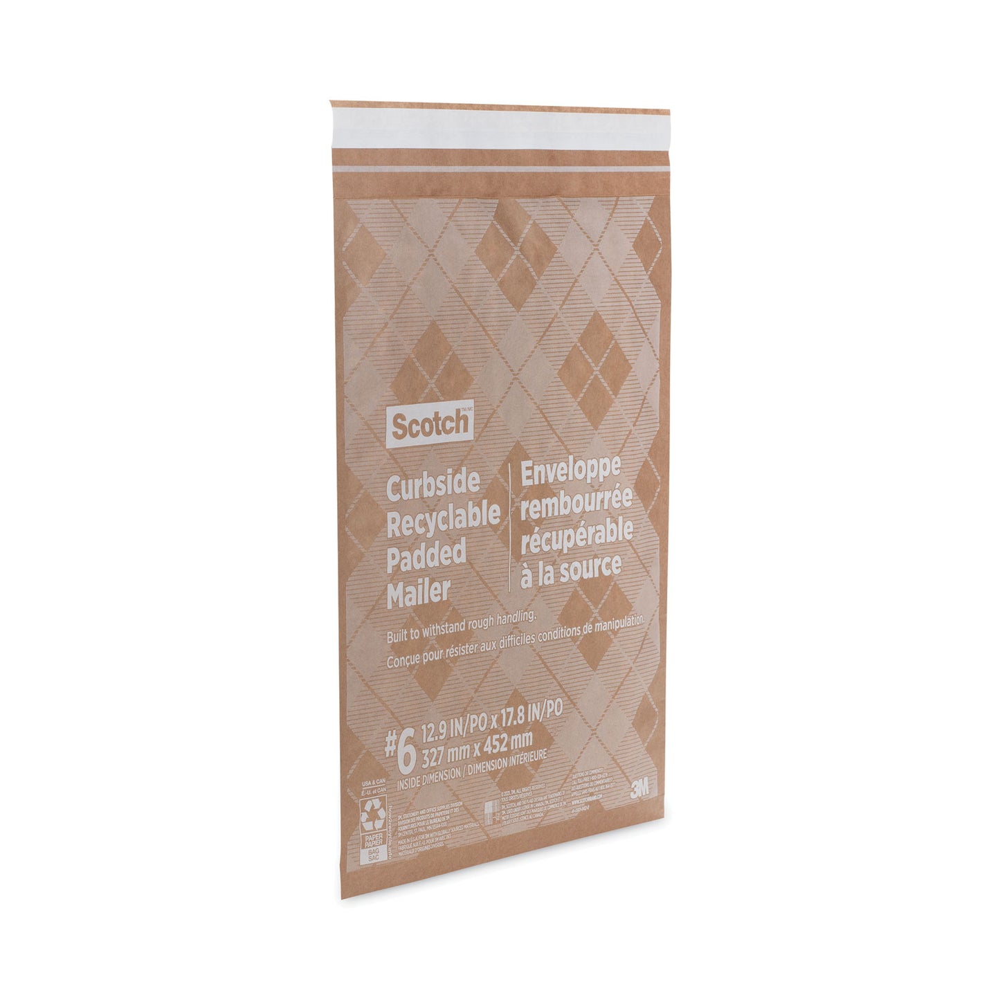Scotch Curbside Recyclable Padded Mailer, #6, Bubble Cushion, Self-Adhesive Closure, 13.75 x 20, Natural Kraft, 50/Carton (CR61)