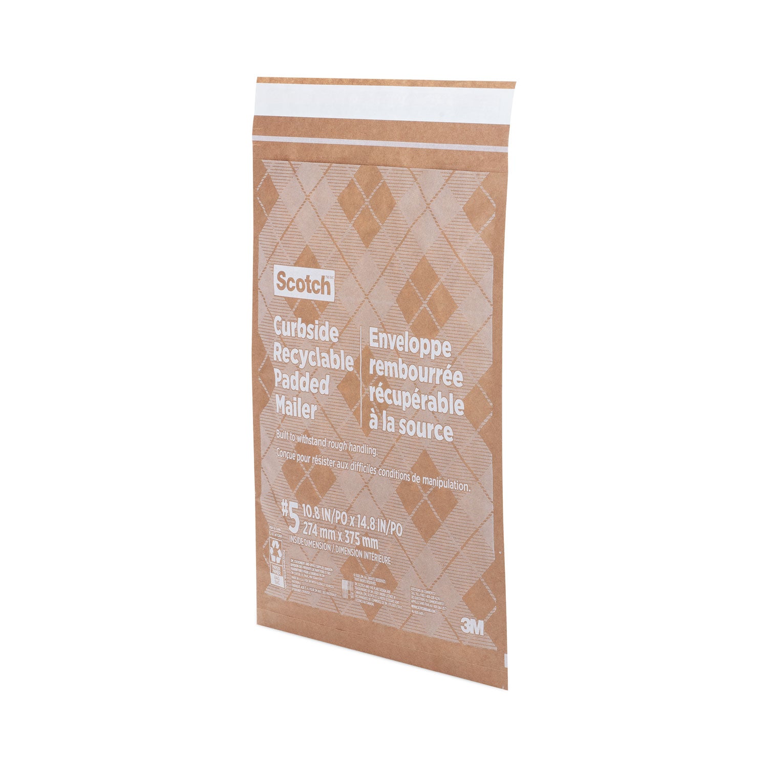 Scotch Curbside Recyclable Padded Mailer, #5, Bubble Cushion, Self-Adhesive Closure, 12 x 17.25, Natural Kraft, 100/Carton (CR51)