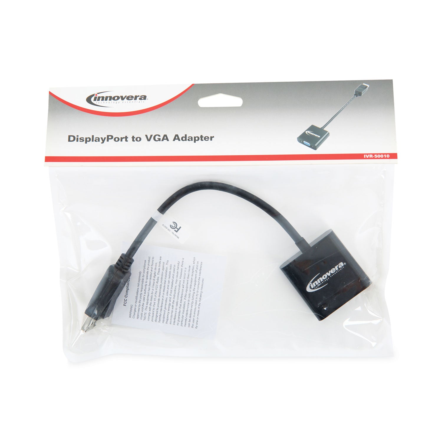 Innovera DisplayPort to VGA Adapter, 0.65 ft, Black (50010)