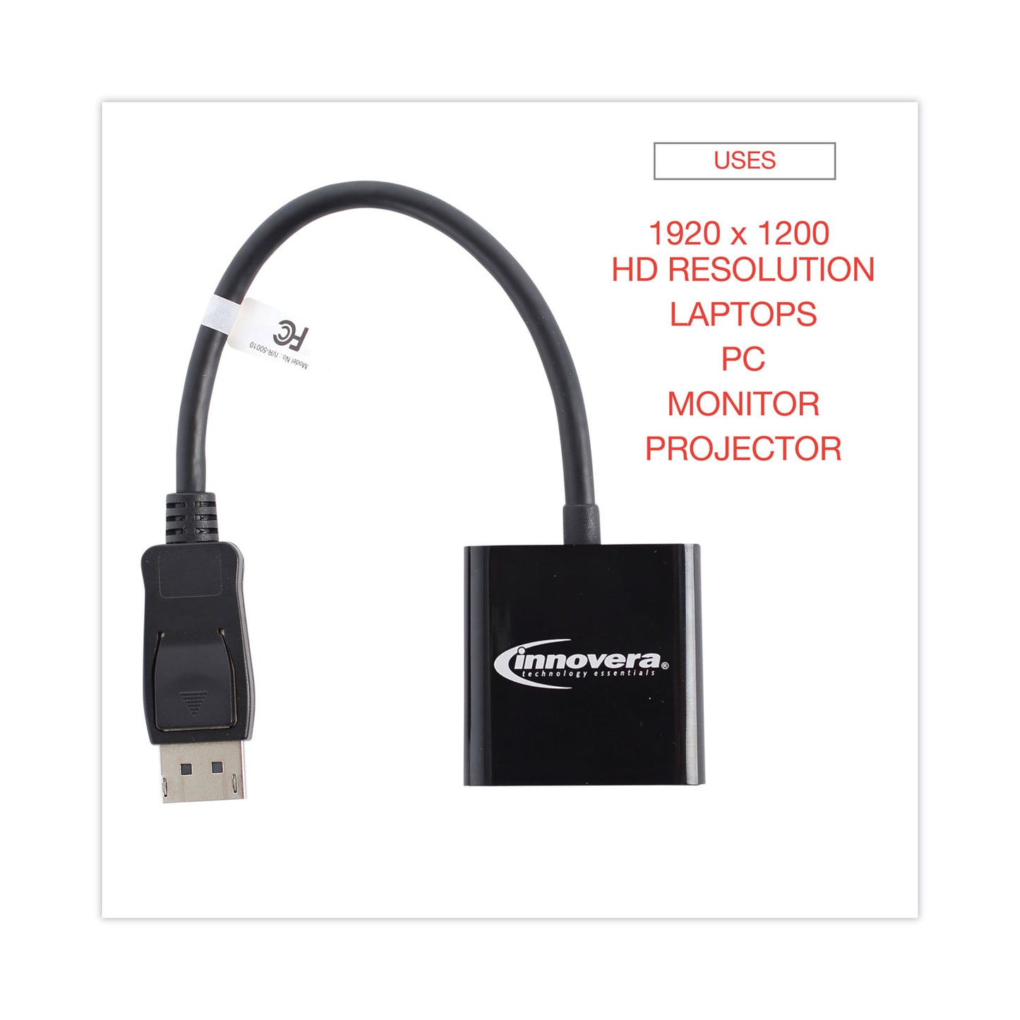 Innovera DisplayPort to VGA Adapter, 0.65 ft, Black (50010)