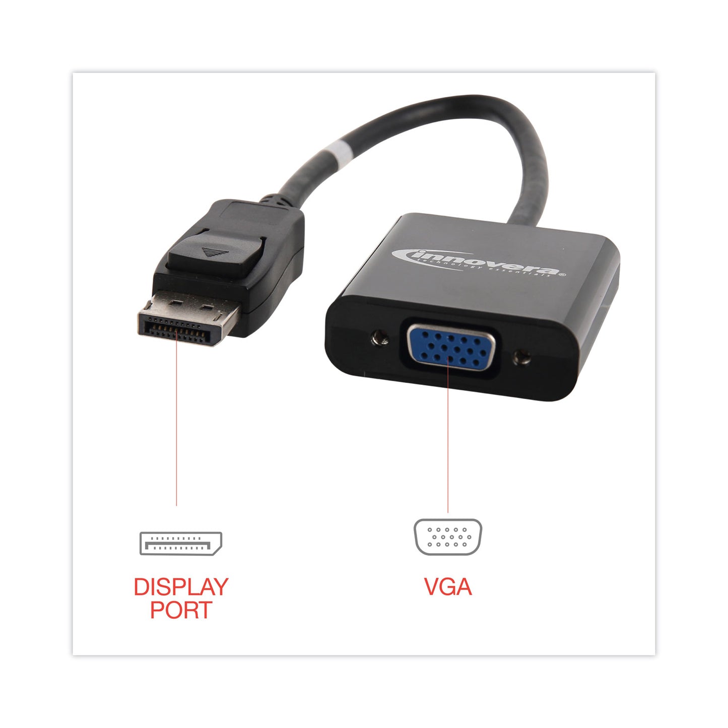 Innovera DisplayPort to VGA Adapter, 0.65 ft, Black (50010)