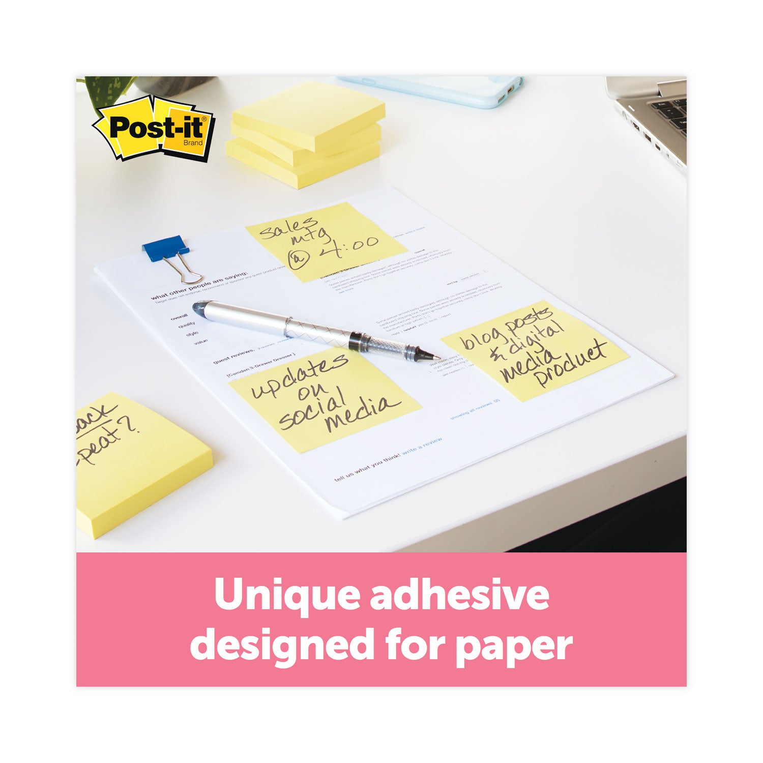 Post-it Original Pads in Canary Yellow, 3" x 3", 100 Sheets/Pad (654YWEA)