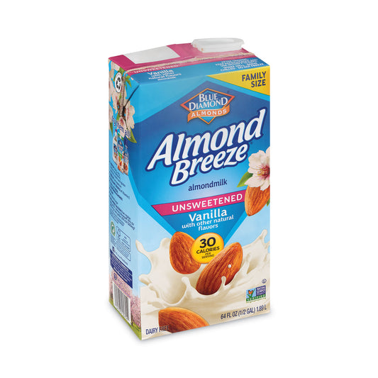 BlueDiamond Almond Breeze Almond Milk, Unsweetened Vanilla, 64 oz Carton, 2/Pack (30700081)