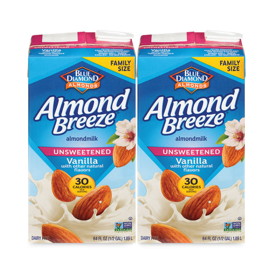 BlueDiamond Almond Breeze Almond Milk, Unsweetened Vanilla, 64 oz Carton, 2/Pack (30700081)