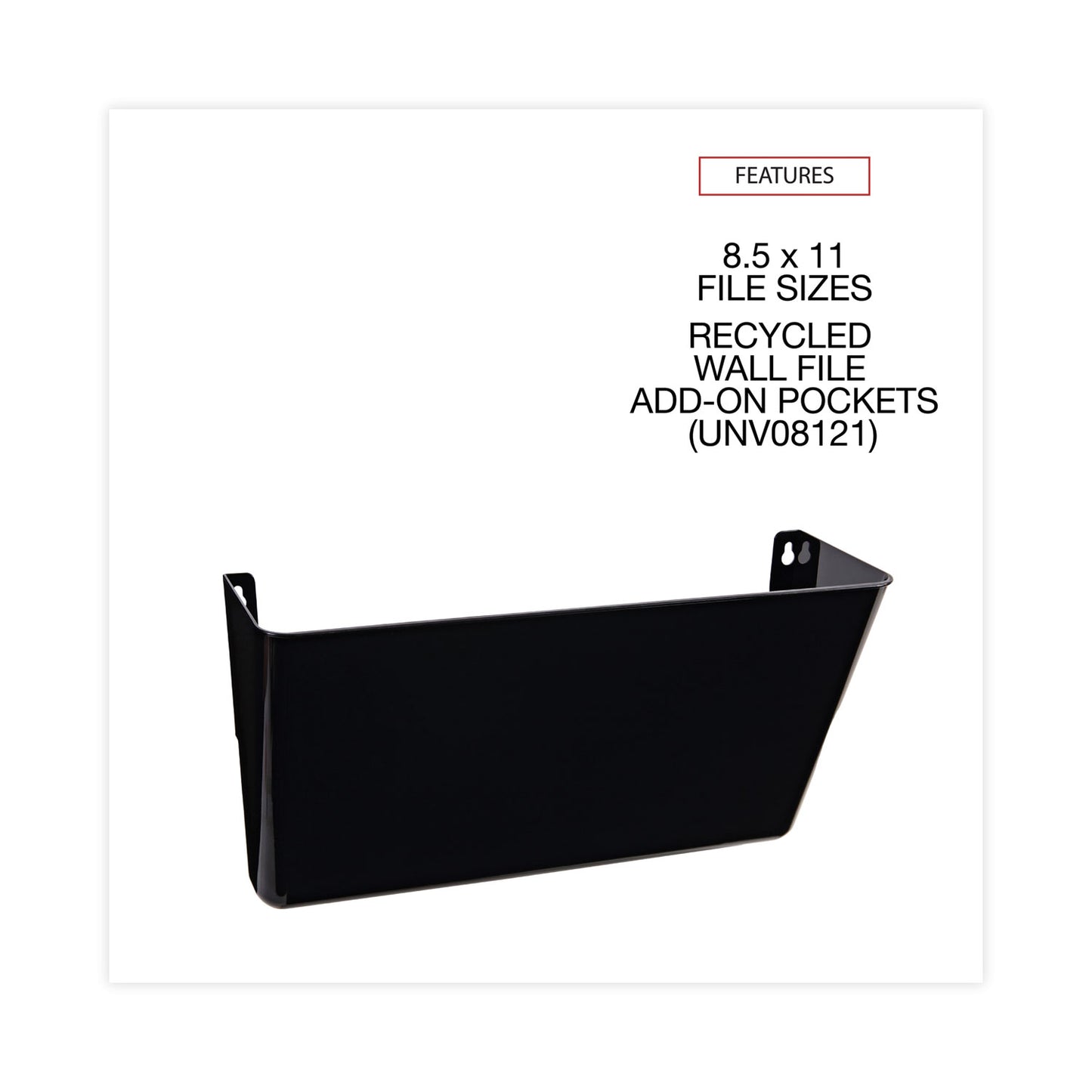 Universal Wall File Pockets, Plastic, Letter Size, 13" x 4.13" x 7", Black (08122)