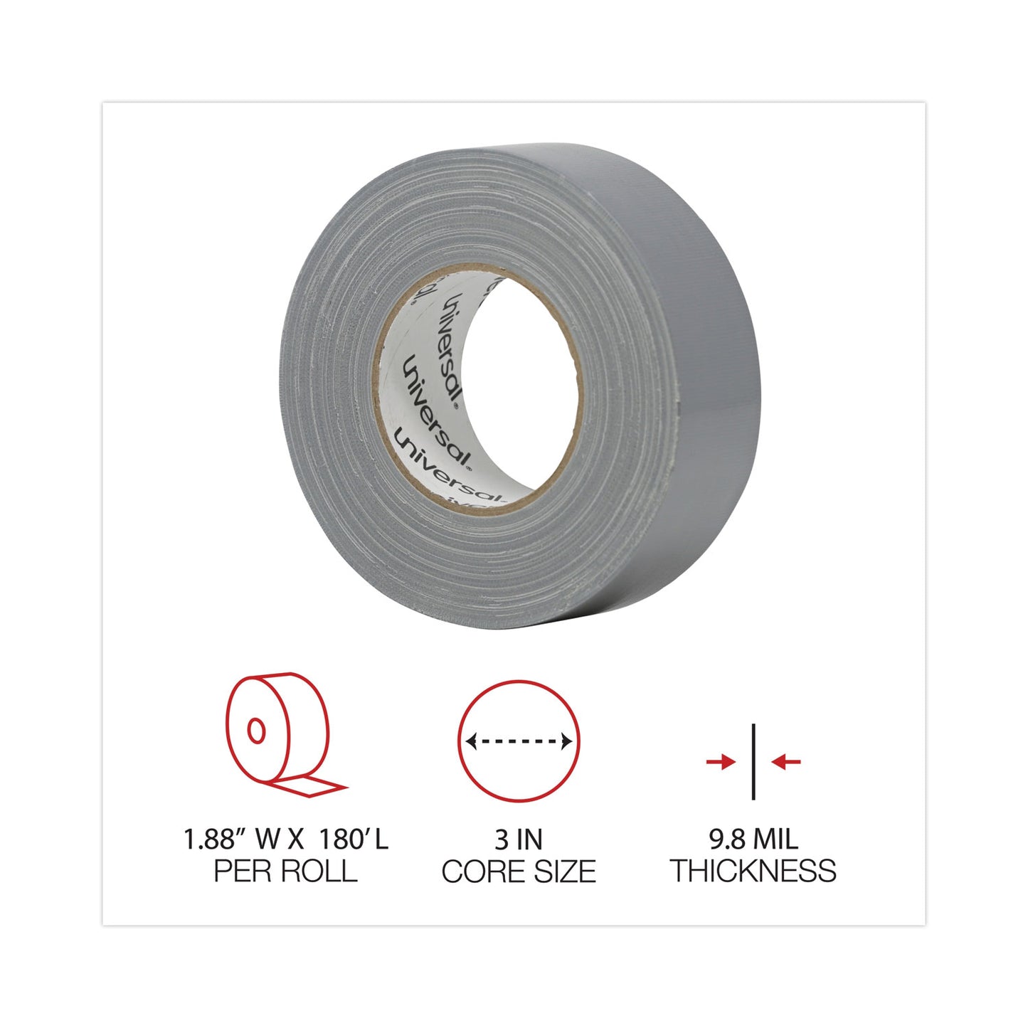 Universal General-Purpose Duct Tape, 3" Core, 1.88" x 60 yds, Silver (20048G)