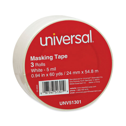 Universal General-Purpose Masking Tape, 3" Core, 24 mm x 54.8 m, Beige, 3/Pack (51301)