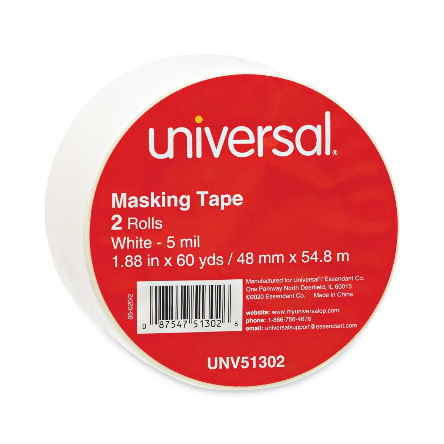 Universal General-Purpose Masking Tape, 3" Core, 48 mm x 54.8 m, Beige, 2/Pack (51302)