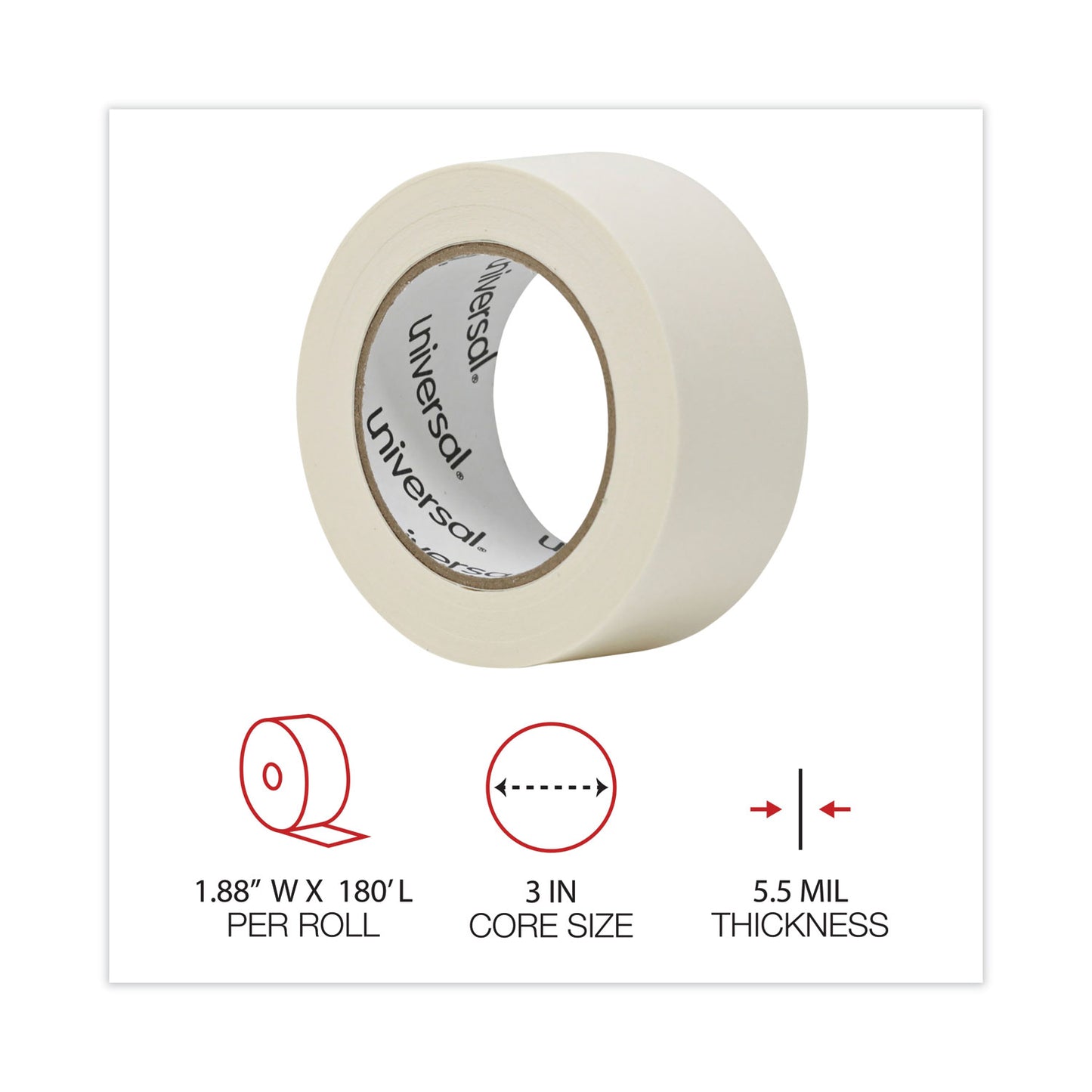 Universal General-Purpose Masking Tape, 3" Core, 48 mm x 54.8 m, Beige, 2/Pack (51302)