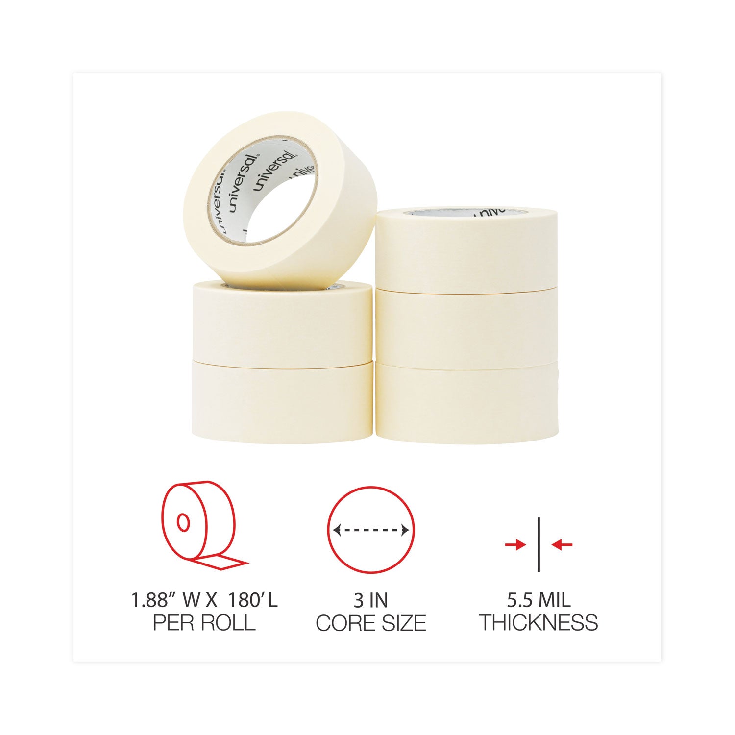 Universal General-Purpose Masking Tape, 3" Core, 48 mm x 54.8 m, Beige, 24/Carton (51302CT)