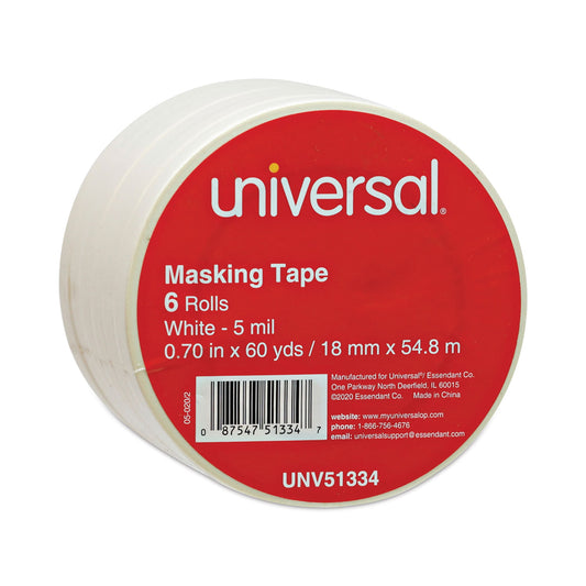 Universal Removable General-Purpose Masking Tape, 3" Core, 18 mm x 54.8 m, Beige, 6/Pack (51334)