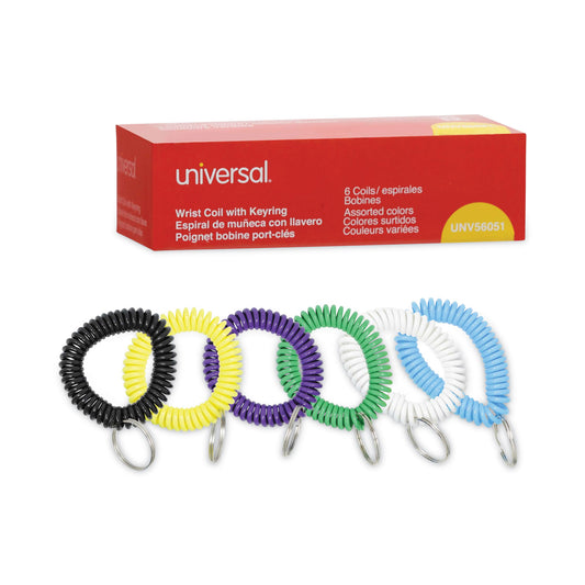 Universal Wrist Coil Plus Key Ring, Plastic, Assorted Colors, 6/Pack (56051)