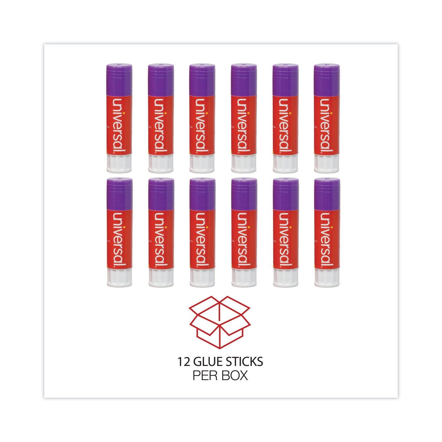 Universal Glue Stick, 1.3 oz, Applies Purple, Dries Clear, 12/Pack (74752)